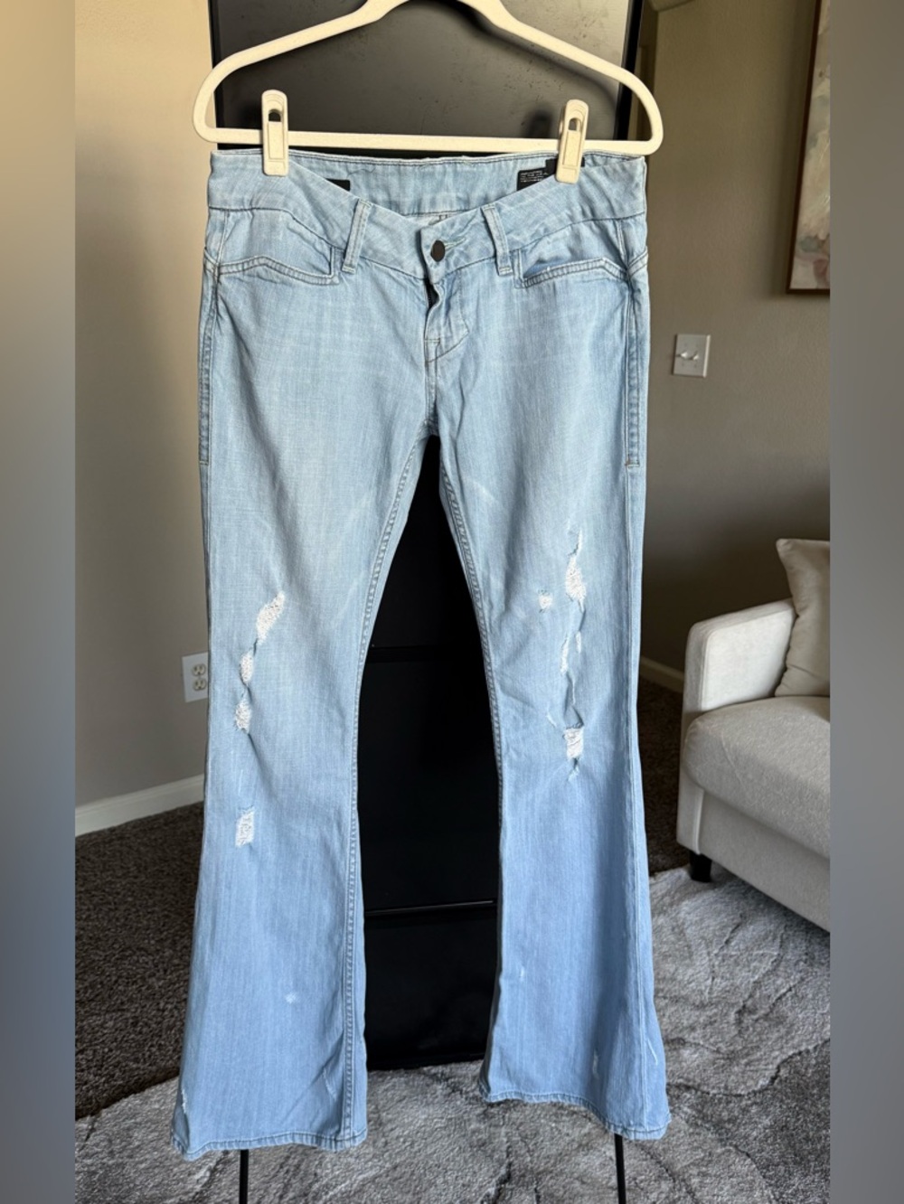 William Rast Light Blue Distressed Wide Leg Jeans